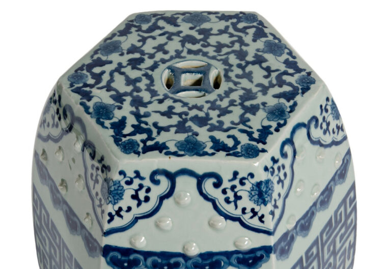 Blue and White Hexagonal Garden Stool - Image 3