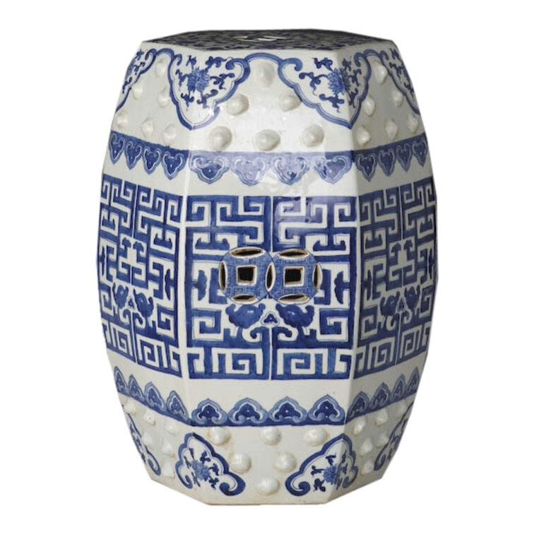 Blue and White Hexagonal Garden Stool - Image 2