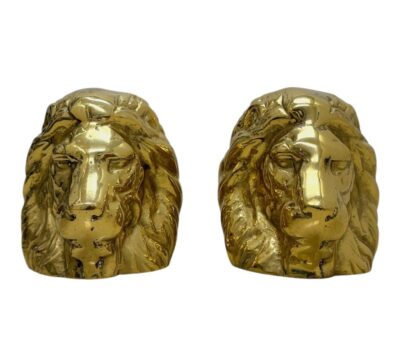 Vintage Brass Lion Head Bookends