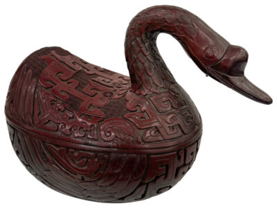 Vintage Chinese Red Carved Wood Swan