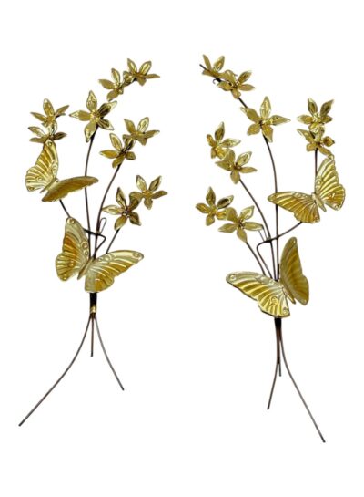 Pair of Vintage Butterfly and Flower Wall Sculptures