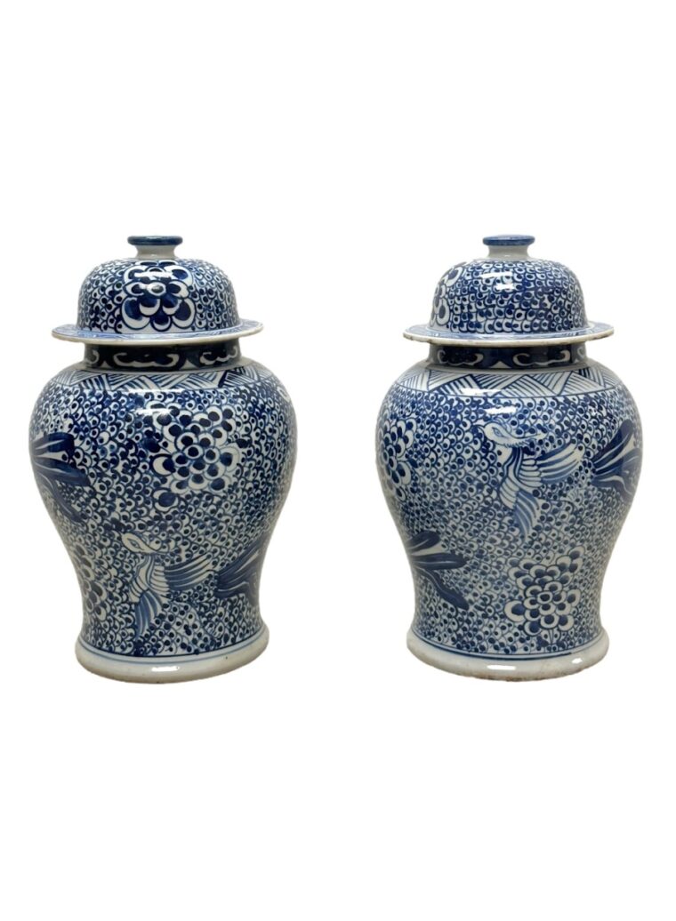 Pair of Blue and White Flower Ginger Jars - Image 2