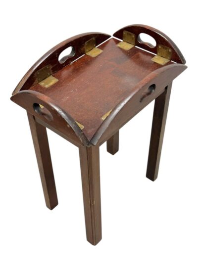 Vintage Mid-Century Wood and Brass Hinged Side Table