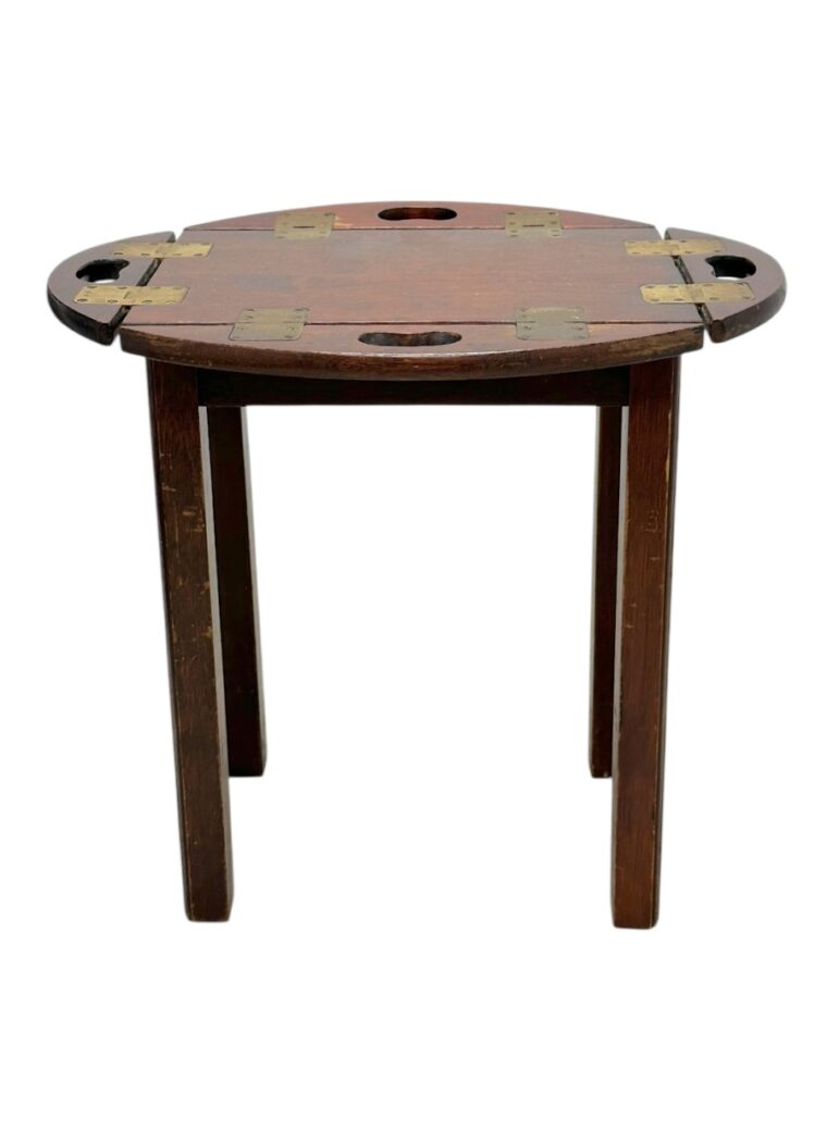 Vintage Mid-Century Wood and Brass Hinged Side Table - Image 2