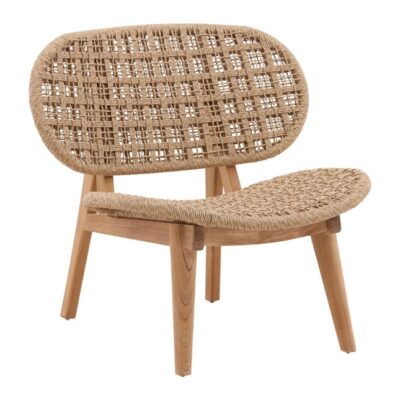 Outdoor Twisted Synthetic Wicker and Teak Occasional Chair