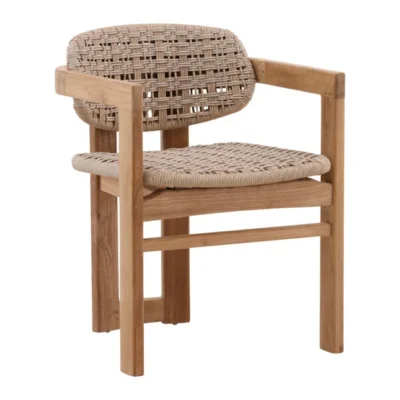Outdoor Twisted Synthetic Wicker and Teak Wood Dining Chair