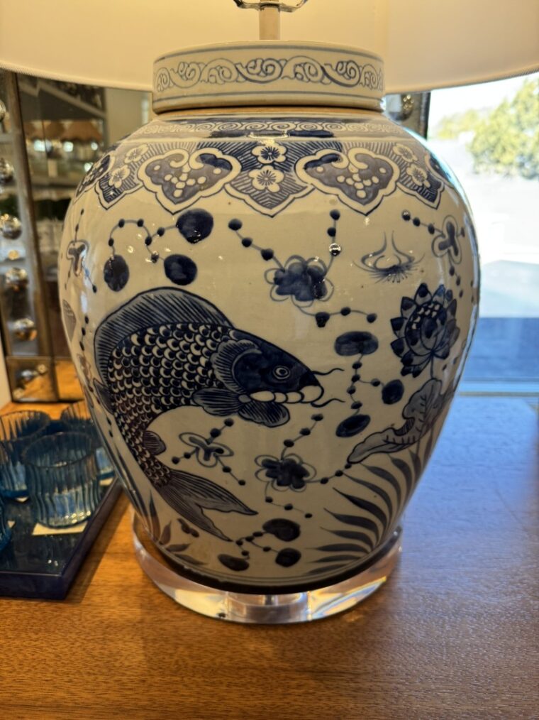 Blue and White Fish Jar Lamp - Image 2