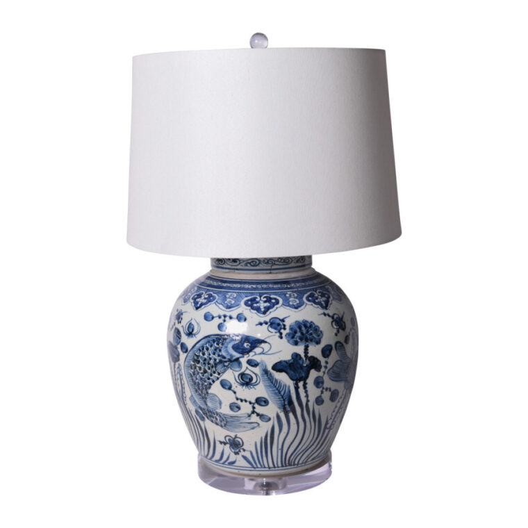 Blue and White Fish Jar Lamp