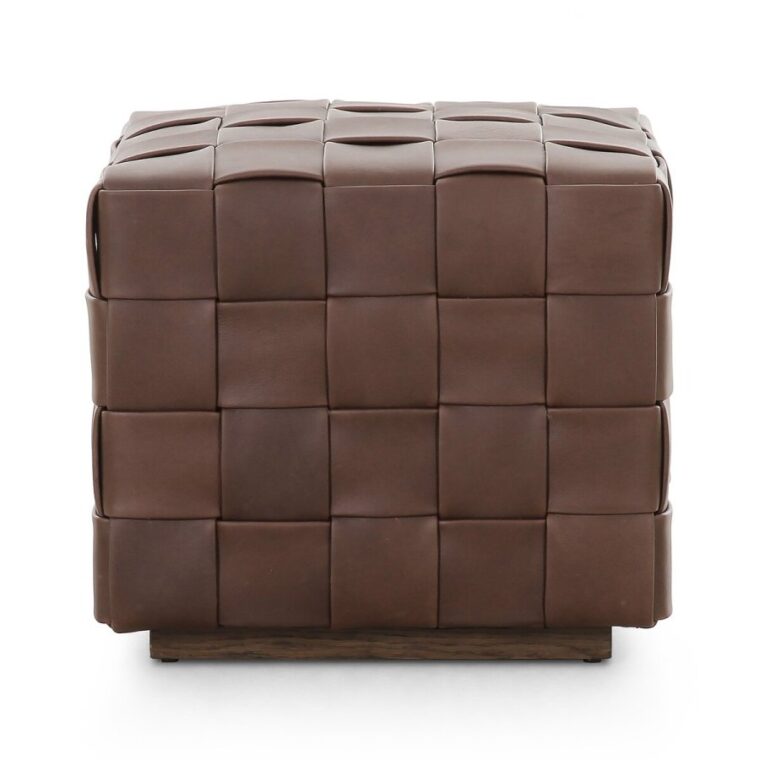 Hand Woven Leather Ottoman - Image 2
