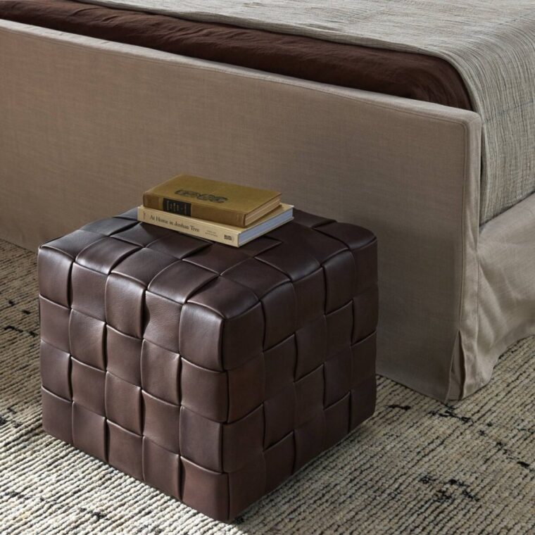 Hand Woven Leather Ottoman - Image 6