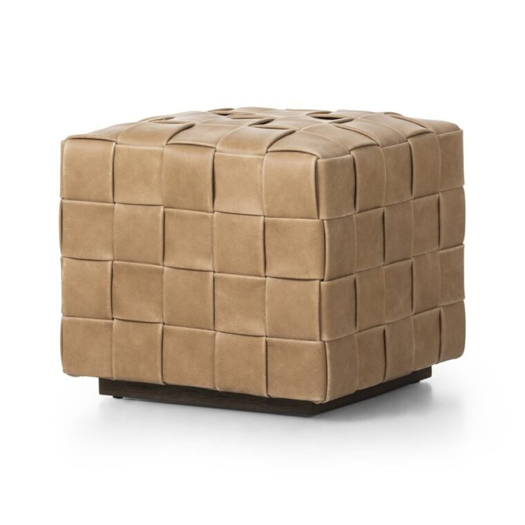 Hand Woven Leather Ottoman - Image 8