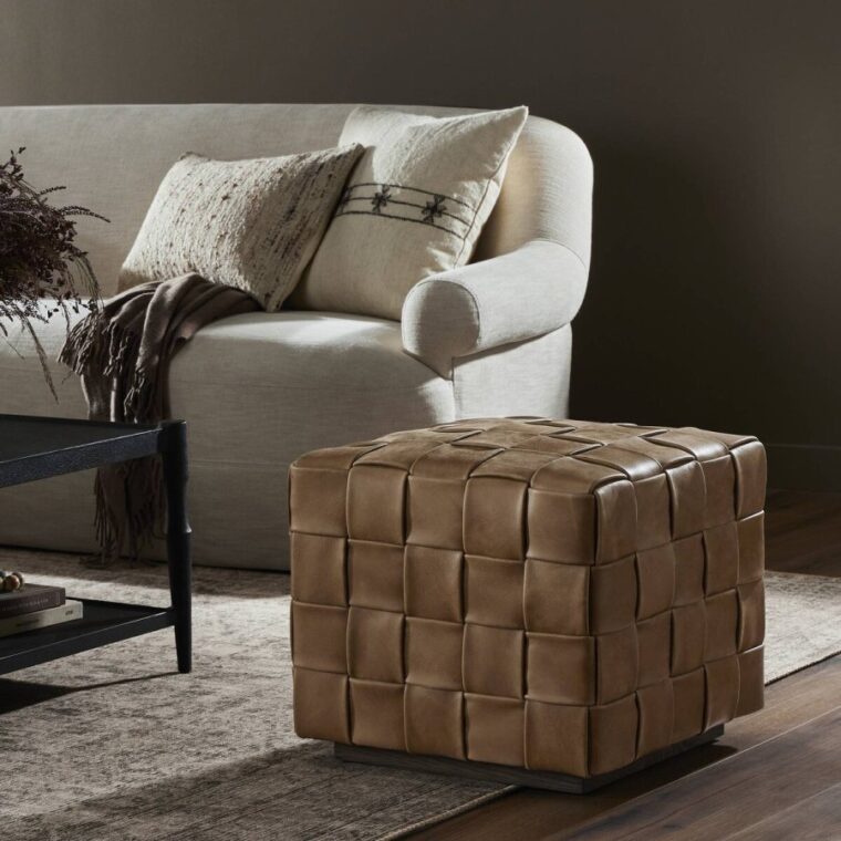 Hand Woven Leather Ottoman - Image 11