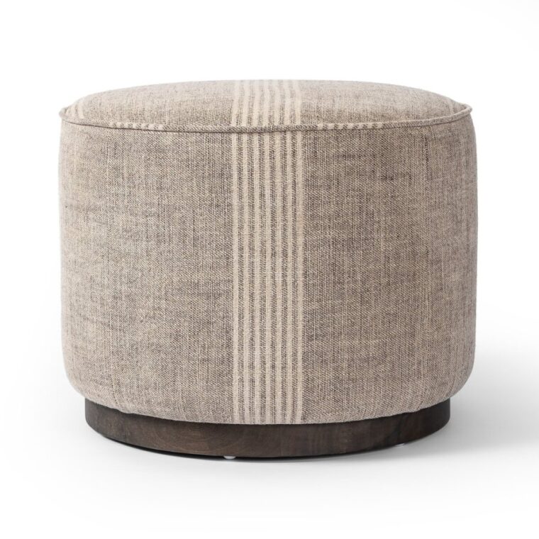 Cream and Grey Striped Linen Ottoman