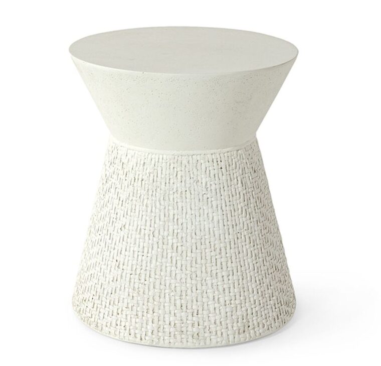 Outdoor Faux Stone Basketweave Side Table
