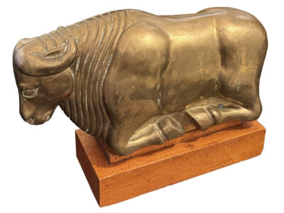 Vintage Brass and Wood Bull Statue