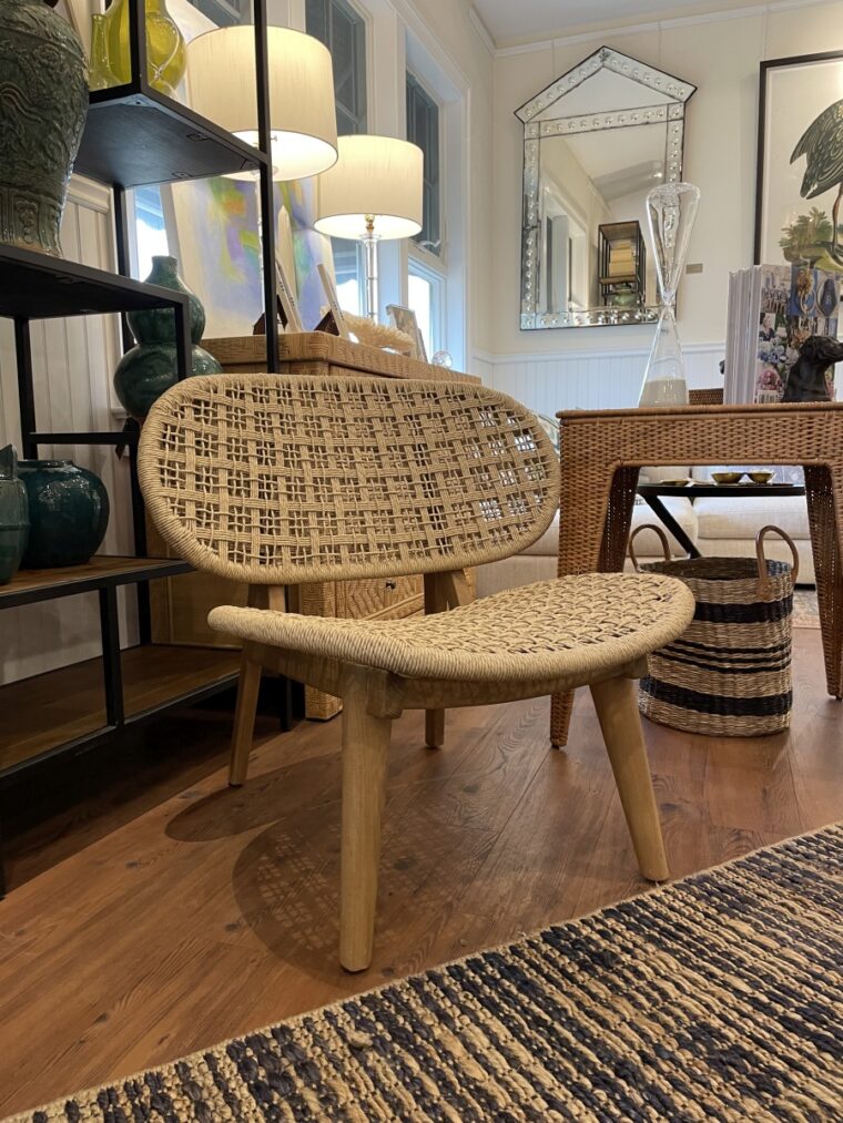Outdoor Twisted Synthetic Wicker and Teak Occasional Chair - Image 12