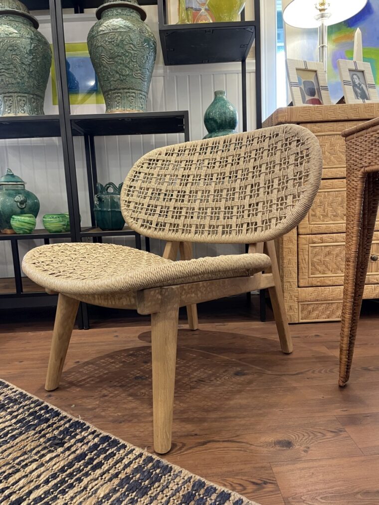 Outdoor Twisted Synthetic Wicker and Teak Occasional Chair - Image 11