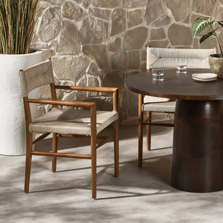 Outdoor Teak and All Weather Wicker Dining Arm Chair - Image 8