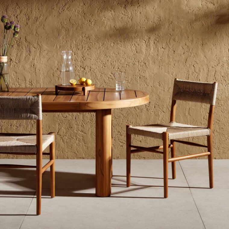 Outdoor Teak and All Weather Wicker Dining Side Chair - Image 12