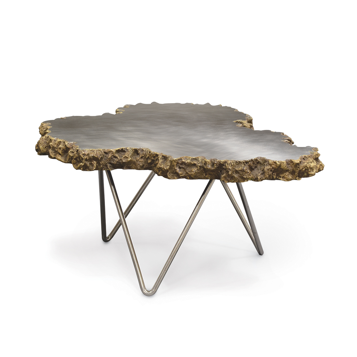 Small Stainless Steel And Lava Stone Coffee Table Mecox Gardens