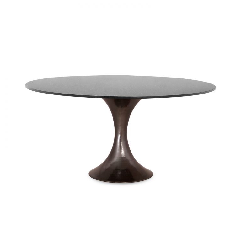 60" Stone Top Dining Table with Hammered Metal Base Mecox Gardens