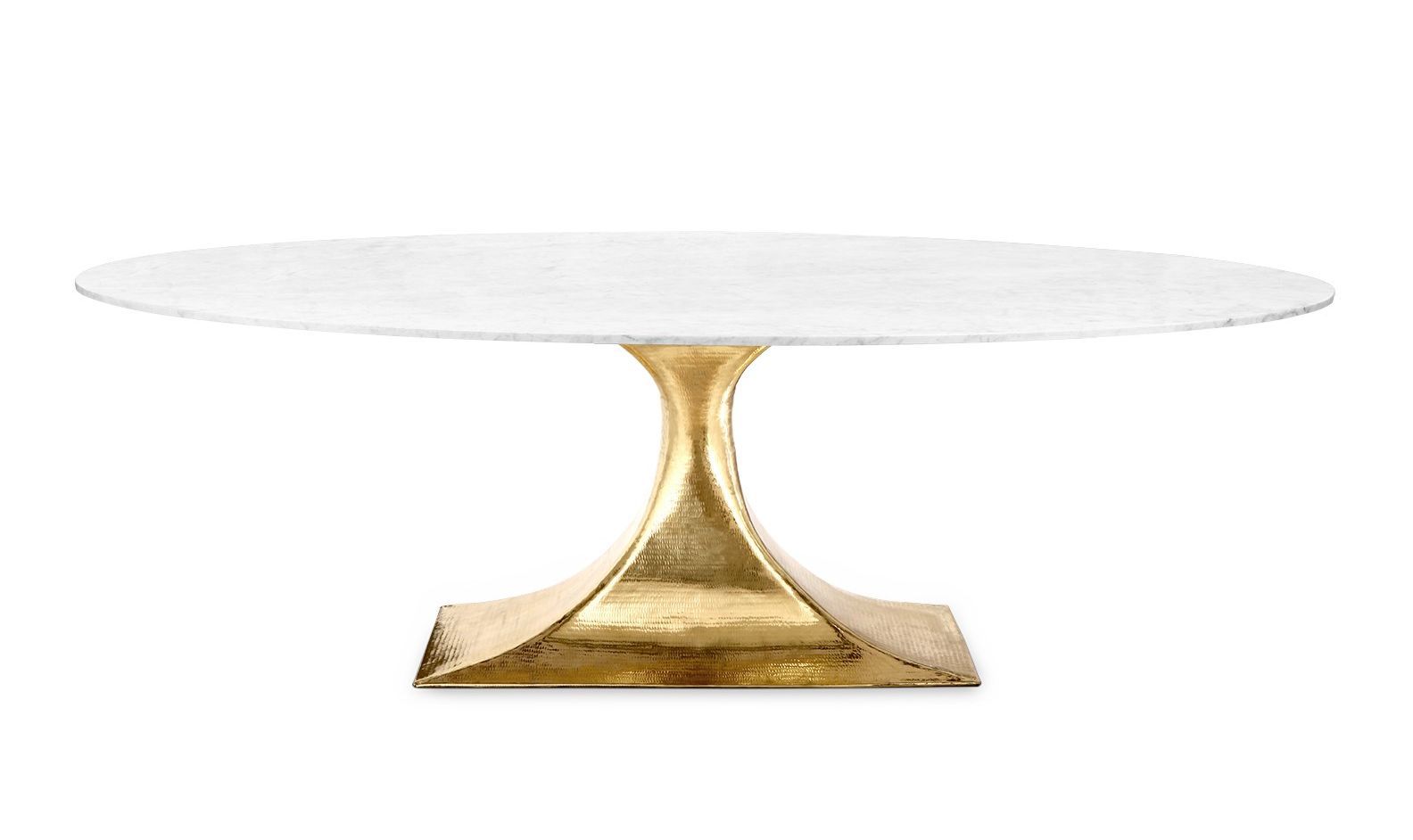 95 Oval Stone Top Dining Table With Hammered Metal Base Mecox Gardens
