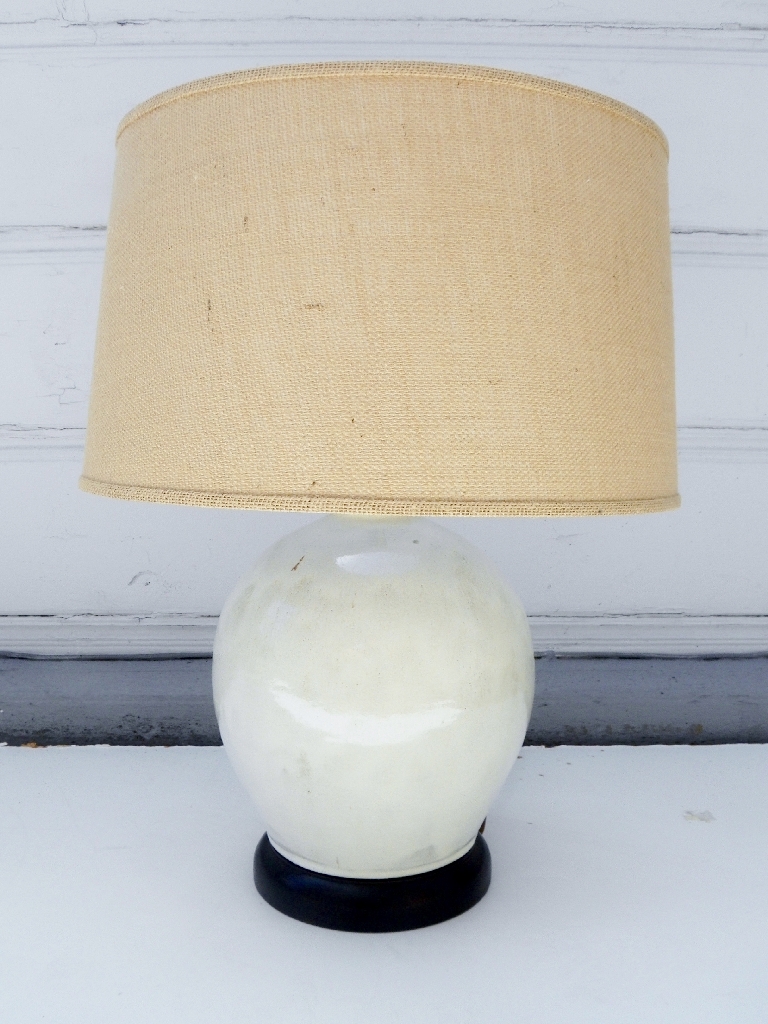 Glazed Ceramic Egg Lamp with Burlap Shade Mecox Gardens
