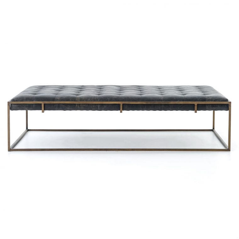 Tufted Leather Coffee Table Ottoman - Image 2