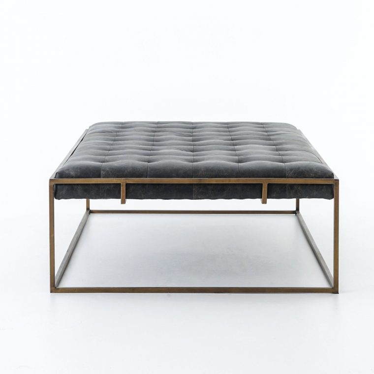 Tufted Leather Coffee Table Ottoman - Image 3