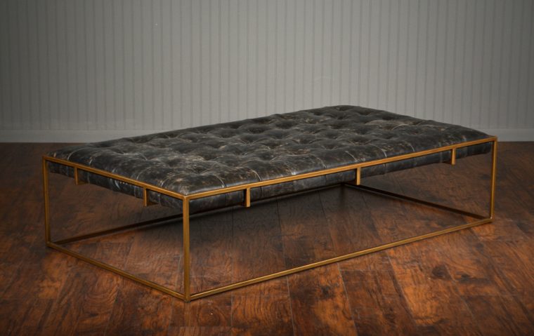 Tufted Leather Coffee Table Ottoman - Image 5