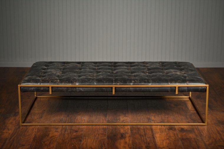 Tufted Leather Coffee Table Ottoman - Image 6