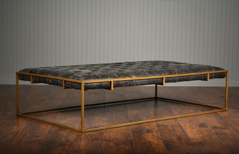 Tufted Leather Coffee Table Ottoman - Image 7